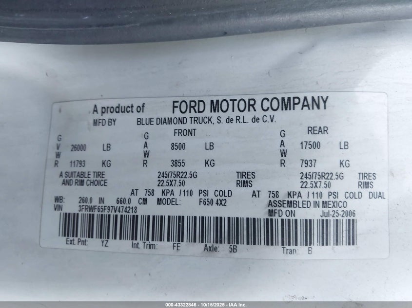 3FRWF65F97V474218 2007 FORD F650-F750 photo no. 8