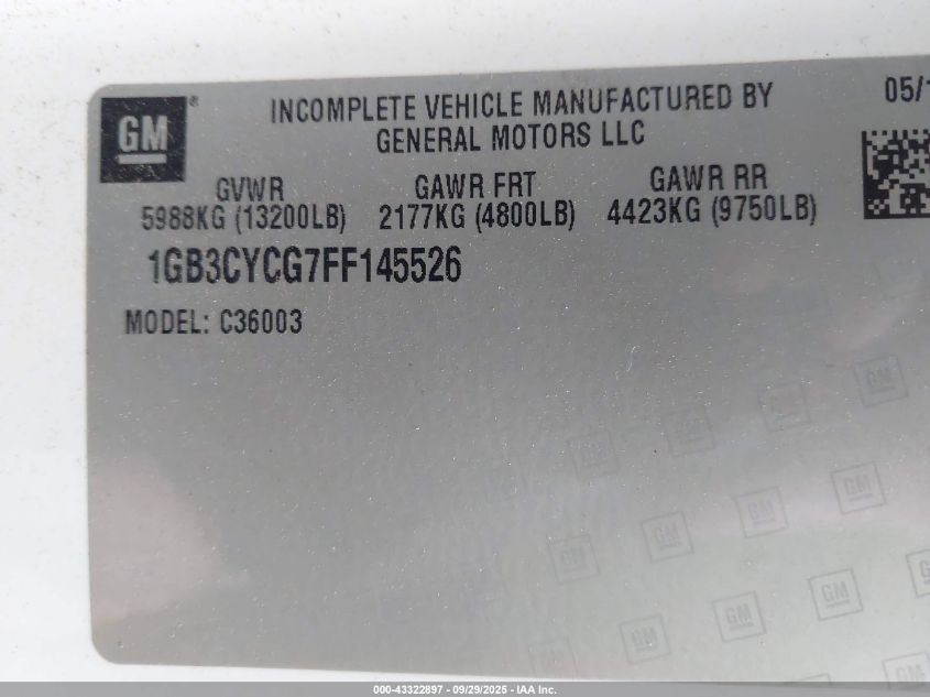 2015 Chevrolet Silverado 3500Hd Chassis Wt VIN: 1GB3CYCG7FF145526 Lot: 43322897