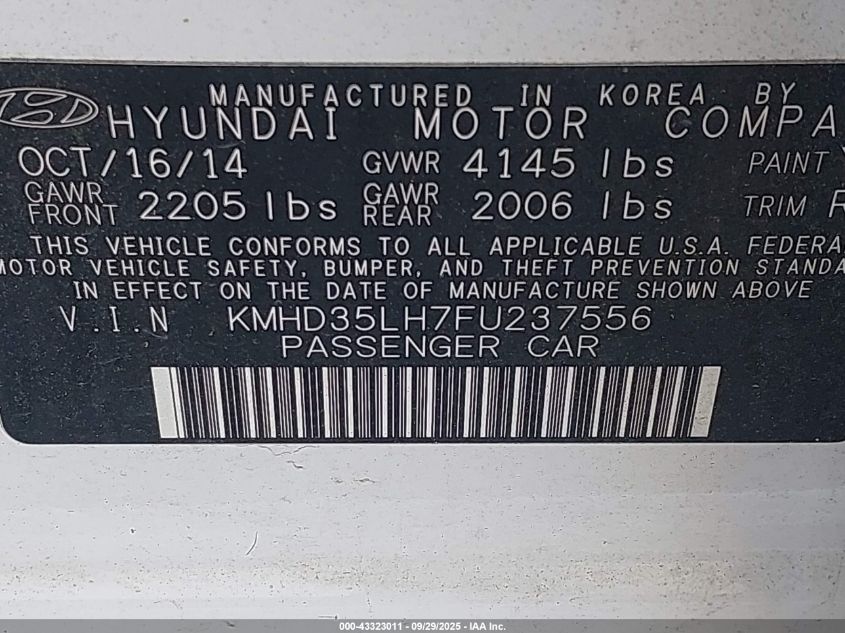 2015 Hyundai Elantra Gt VIN: KMHD35LH7FU237556 Lot: 43323011