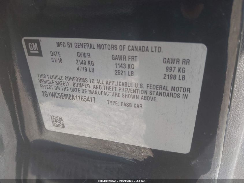 2010 Chevrolet Impala Ltz VIN: 2G1WC5EM0A1185417 Lot: 43323045