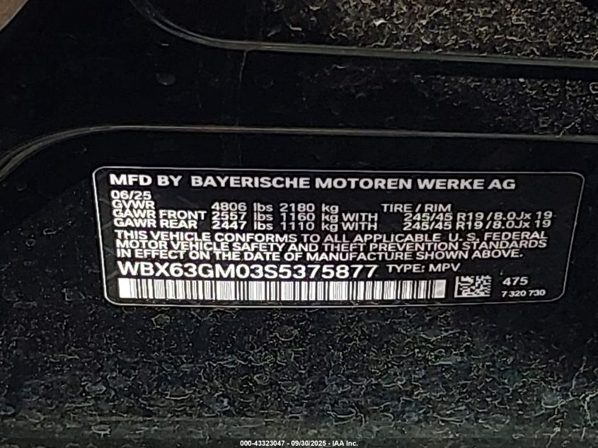 2025 BMW X2 xDrive28I VIN: WBX63GM03S5375877 Lot: 43323047