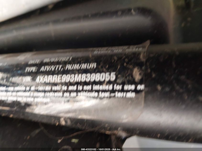 2021 Polaris Ranger Xp 1000 Premium VIN: 4XARRE993M8398055 Lot: 43323102