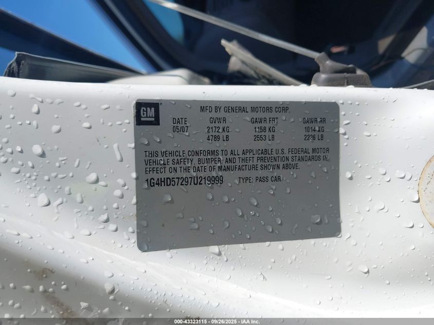 2007 Buick Lucerne Cxl VIN: 1G4HD57297U219999 Lot: 43323115