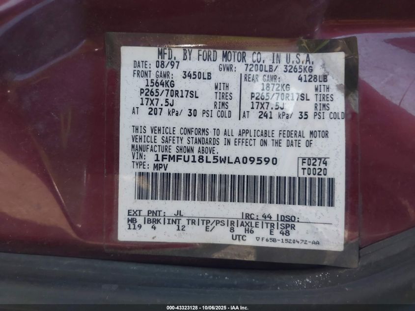 1998 Ford Expedition Eddie Bauer/Xlt VIN: 1FMFU18L5WLA09590 Lot: 43323128