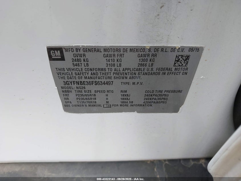 2015 CADILLAC SRX LUXURY COLLECTION - 3GYFNBE36FS634497