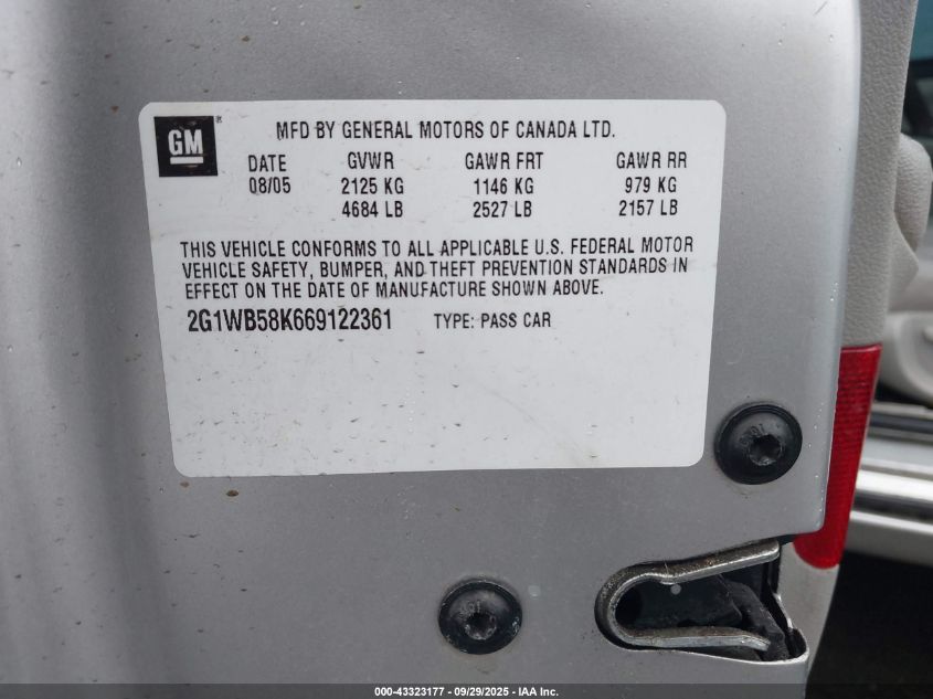2006 Chevrolet Impala Ls VIN: 2G1WB58K669122361 Lot: 43323177