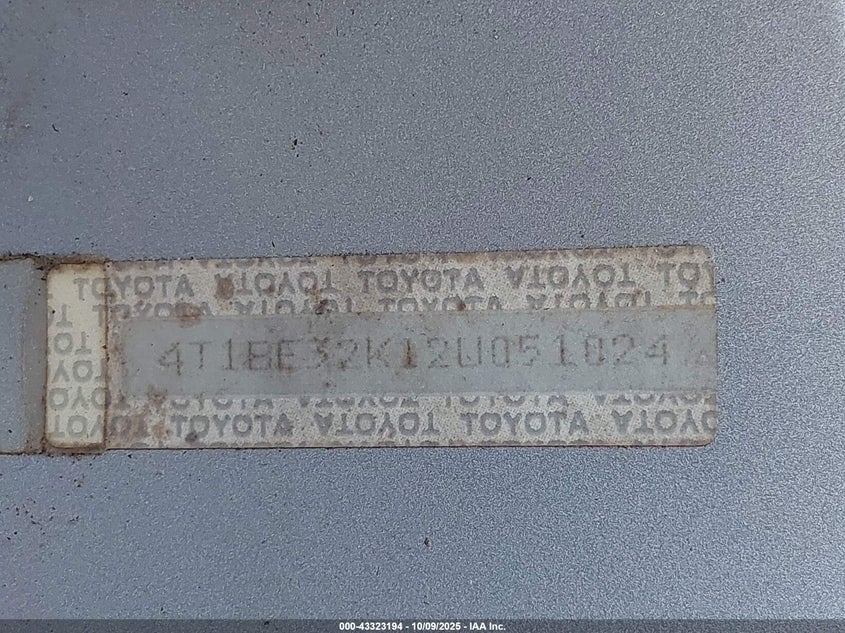 2002 Toyota Camry Le VIN: 4T1BE32K12U051024 Lot: 43323194