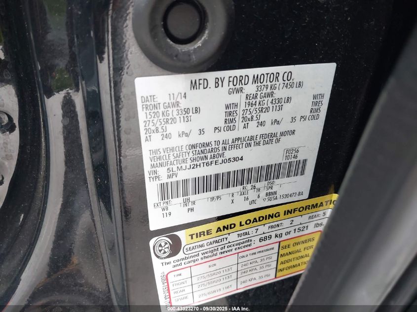 2015 Lincoln Navigator VIN: 5LMJJ2HT6FEJ05304 Lot: 43323270