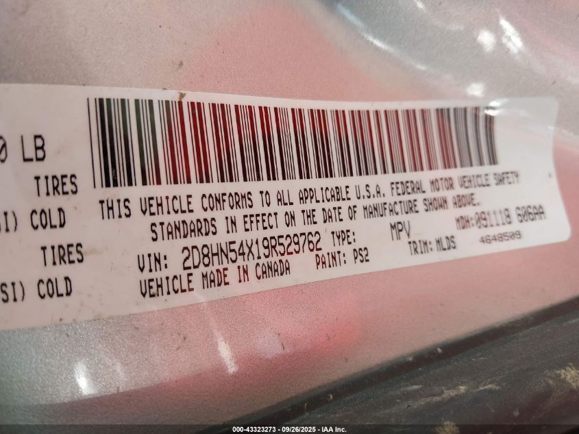 2009 Dodge Grand Caravan Sxt VIN: 2D8HN54X19R529762 Lot: 43323273