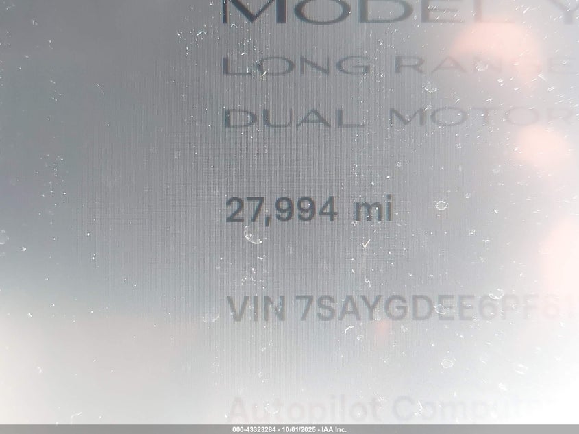 2023 Tesla Model Y Awd/Long Range Dual Motor All-Wheel Drive VIN: 7SAYGDEE6PF811889 Lot: 43323284