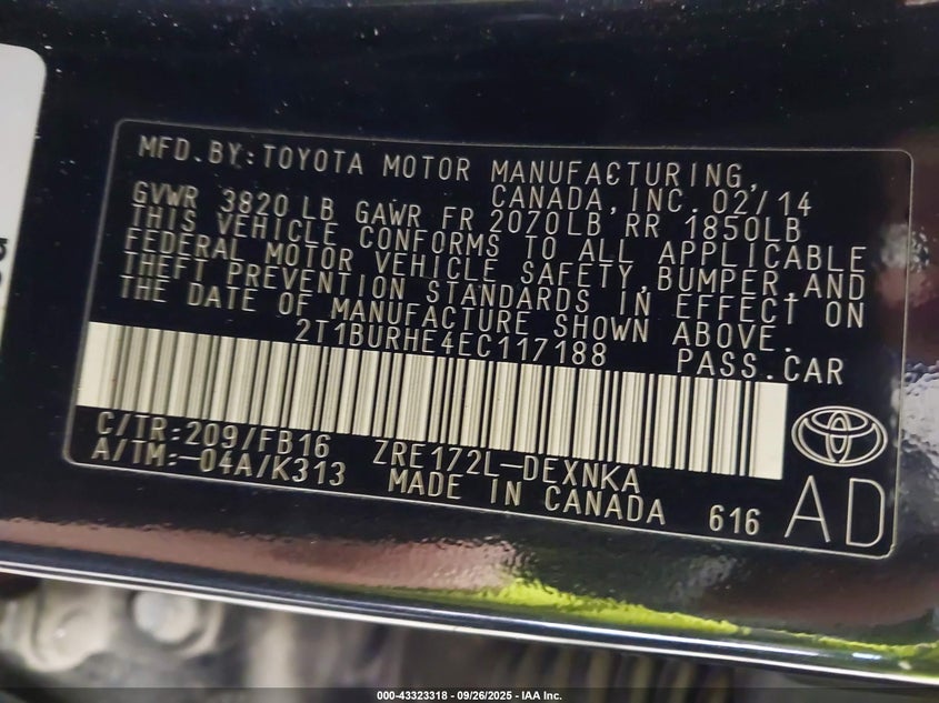 2014 TOYOTA COROLLA LE PLUS - 2T1BURHE4EC117188