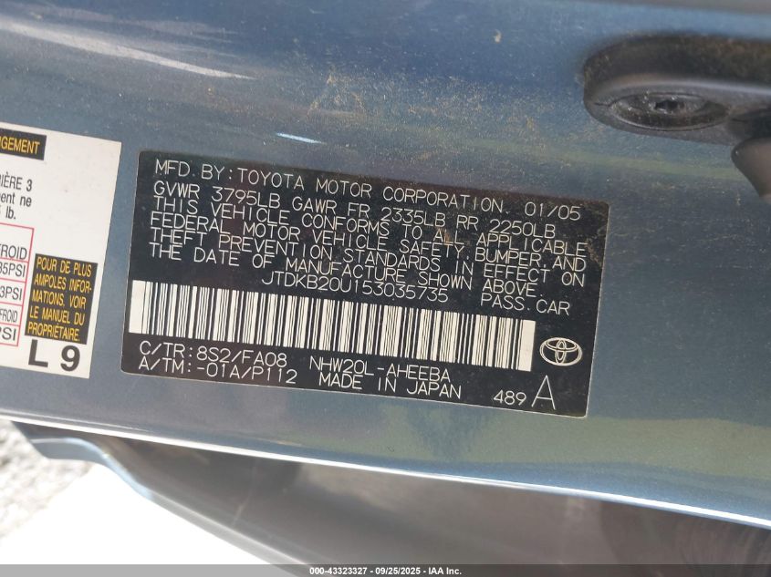 2005 Toyota Prius VIN: JTDKB20U153035735 Lot: 43323327