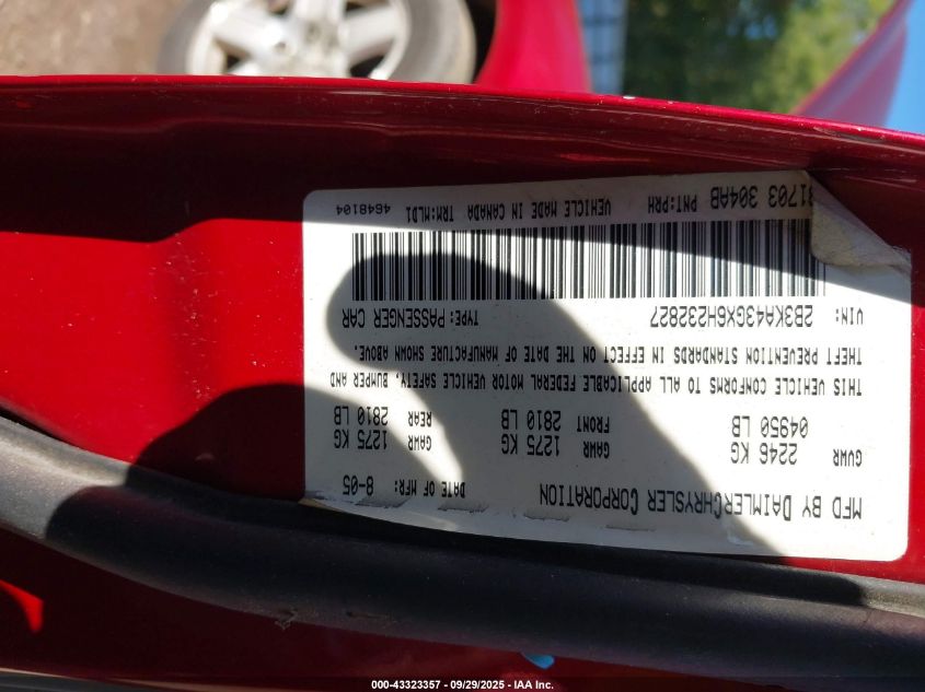 2006 Dodge Charger VIN: 2B3KA43GX6H232827 Lot: 43323357