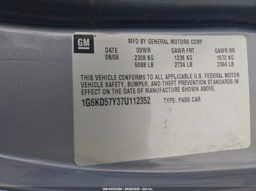2007 Cadillac Dts Luxury Ii VIN: 1G6KD57Y37U112352 Lot: 43323388
