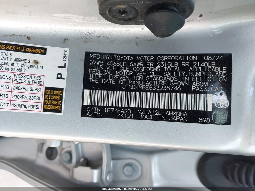 2025 TOYOTA COROLLA SE - JTND4MBE8S3238746