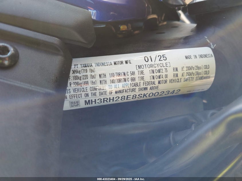 2025 YAMAHA MTN320 A MH3RH28E8SK002342