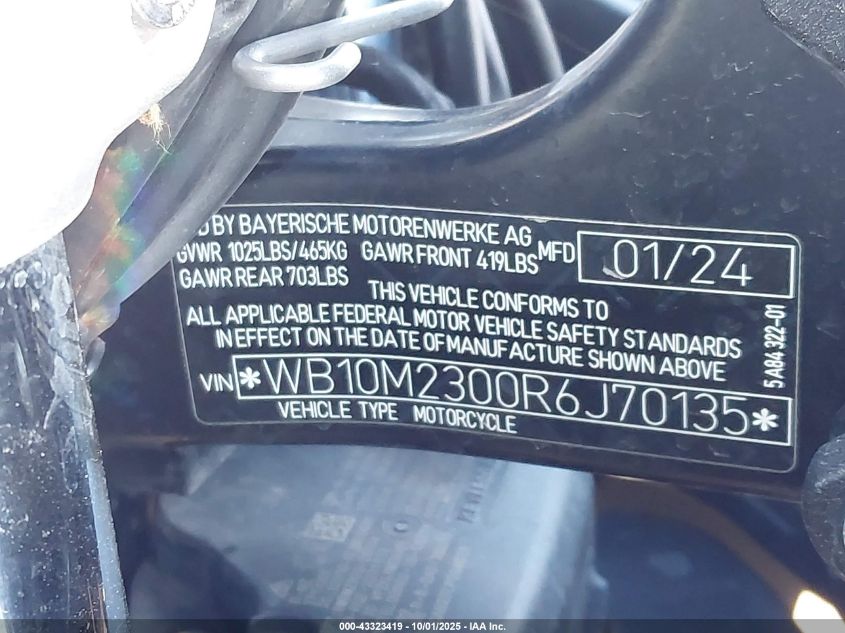 2024 BMW R 1300 Gs VIN: WB10M2300R6J70135 Lot: 43323419