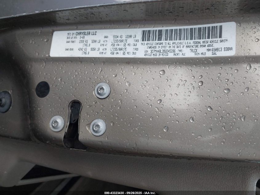 2009 Dodge Ram 3500 Slt VIN: 3D7MX48L39G545286 Lot: 43323430