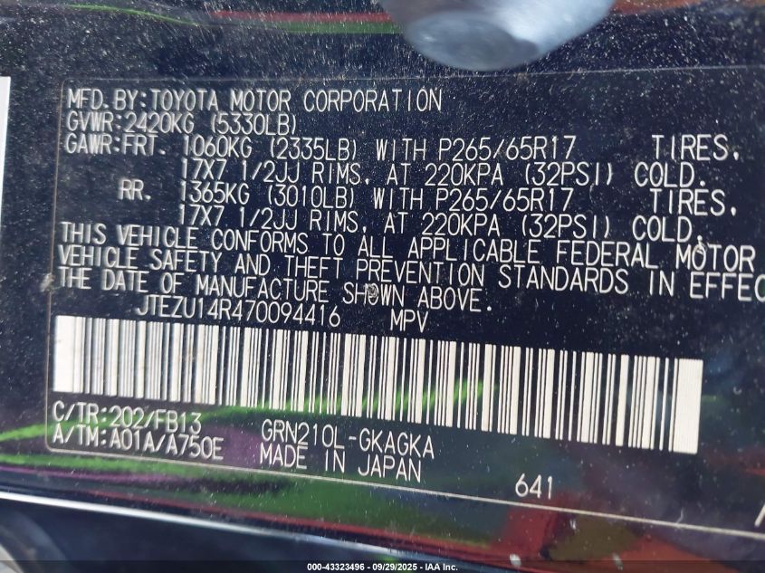 2007 Toyota 4Runner Sport V6 VIN: JTEZU14R470094416 Lot: 43323496