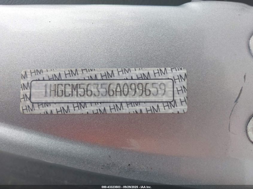 2006 Honda Accord 2.4 Se VIN: 1HGCM56356A099659 Lot: 43323503