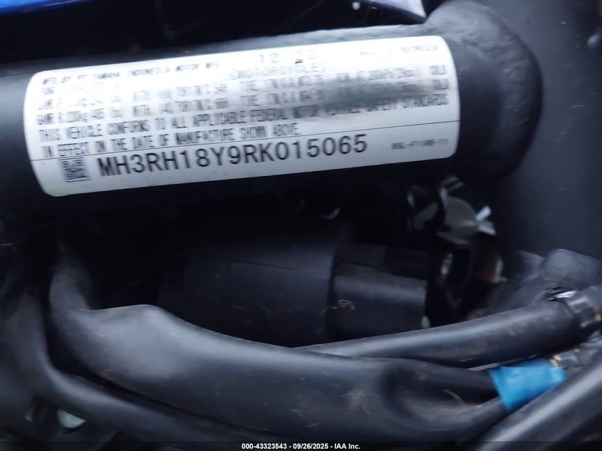 2024 Yamaha Yzfr3 A VIN: MH3RH18Y9RK015065 Lot: 43323543