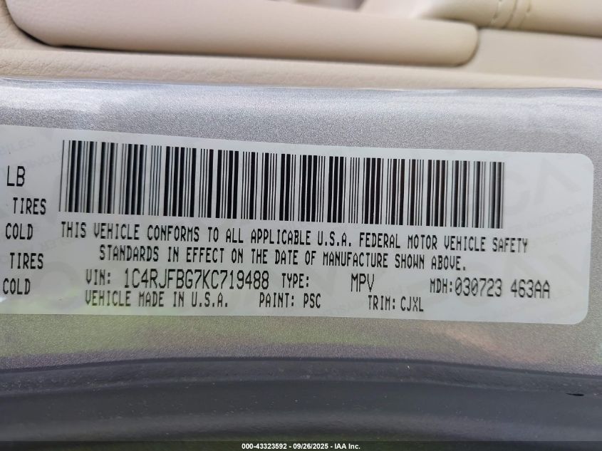2019 Jeep Grand Cherokee Limited 4X4 VIN: 1C4RJFBG7KC719488 Lot: 43323592