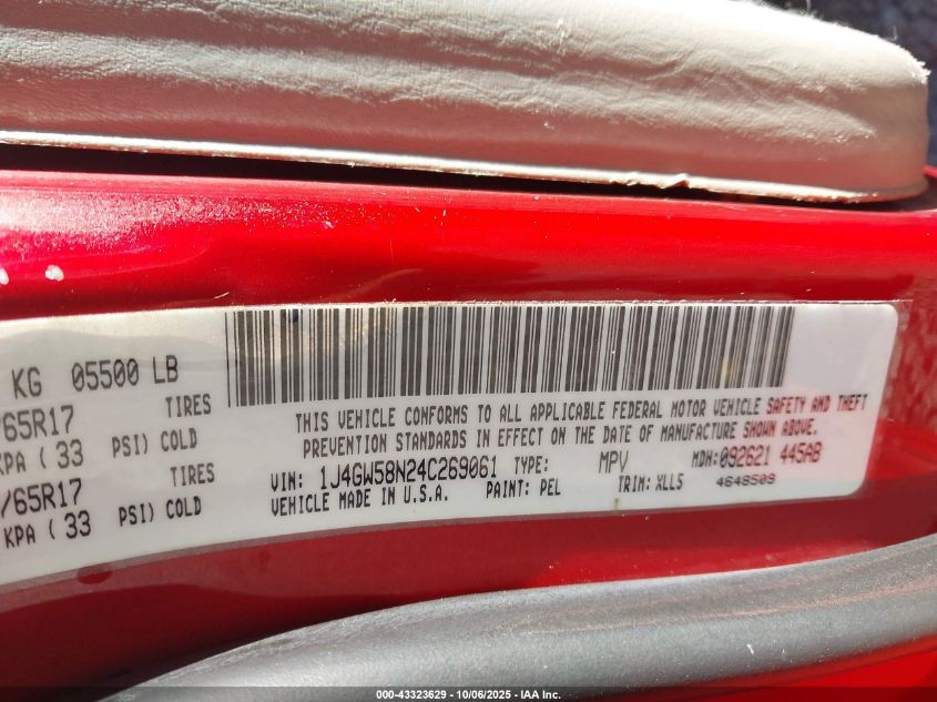 2004 Jeep Grand Cherokee Limited VIN: 1J4GW58N24C269061 Lot: 43323629