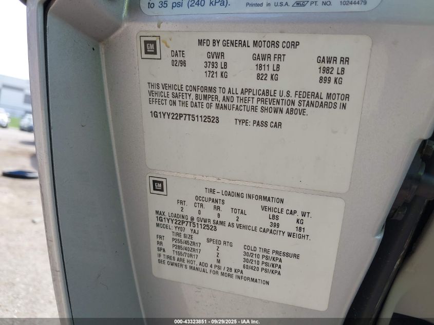 1996 Chevrolet Corvette VIN: 1G1YY22P7T5112523 Lot: 43323851
