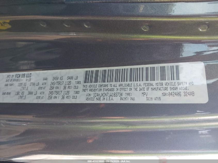 2018 Jeep Wrangler Unlimited Sport 4X4 VIN: 1C4HJXDN7JW183734 Lot: 43323908