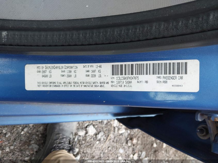 2007 Chrysler Sebring Touring VIN: 1C3LC56K87N547075 Lot: 43323921