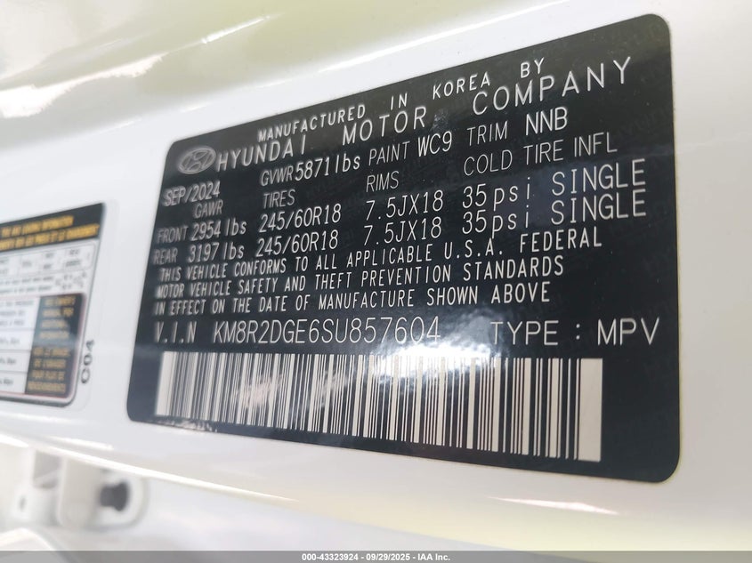 2025 HYUNDAI PALISADE SEL KM8R2DGE6SU857604