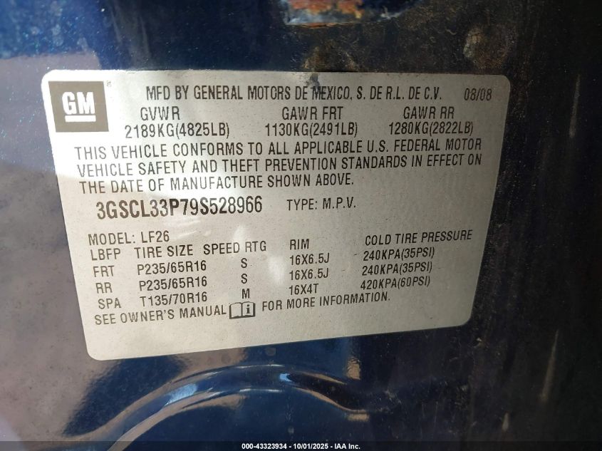 2009 Saturn Vue 4-Cyl Xe VIN: 3GSCL33P79S528966 Lot: 43323934