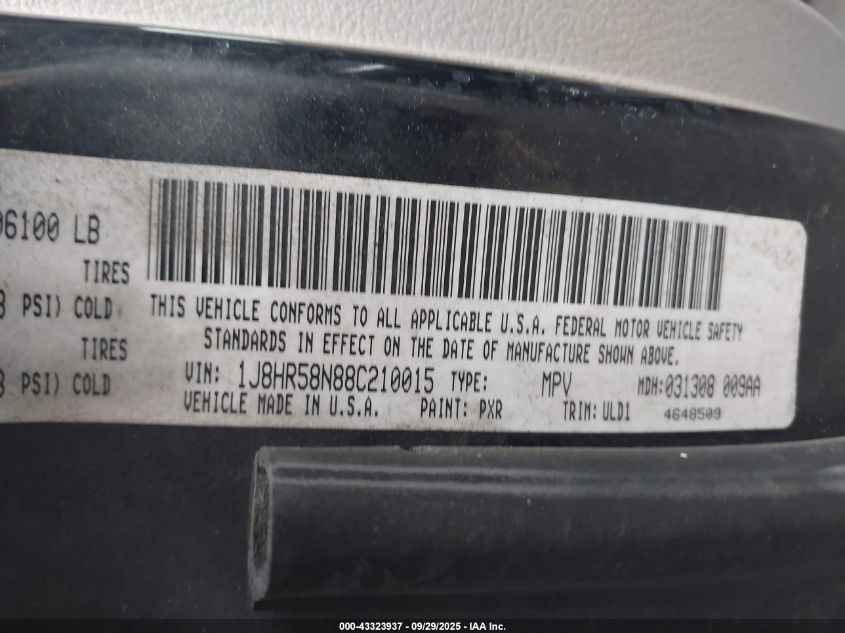 2008 Jeep Grand Cherokee Limited VIN: 1J8HR58N88C210015 Lot: 43323937