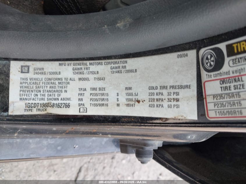 2005 Chevrolet Colorado Ls VIN: 1GCDT136058162766 Lot: 43323955