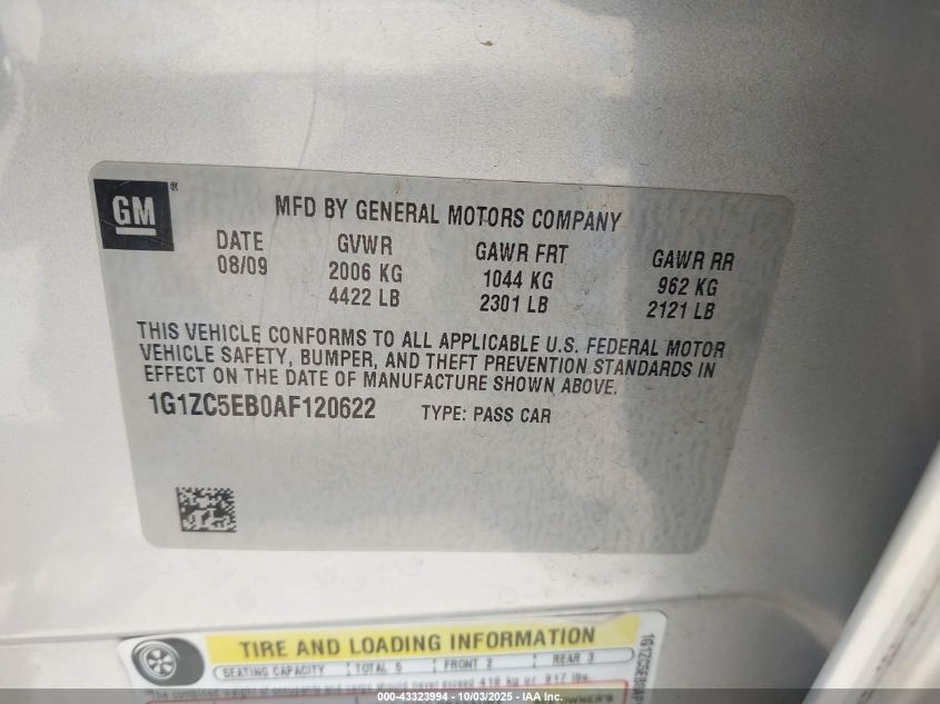 2010 Chevrolet Malibu Lt VIN: 1G1ZC5EB0AF120622 Lot: 43323994