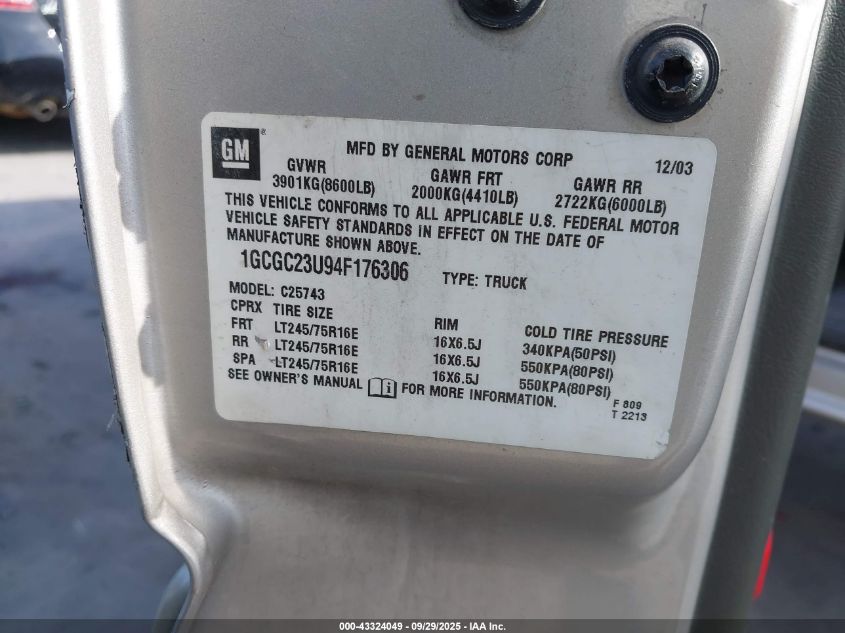 2004 Chevrolet Silverado 2500 Ls VIN: 1GCGC23U94F176306 Lot: 43324049