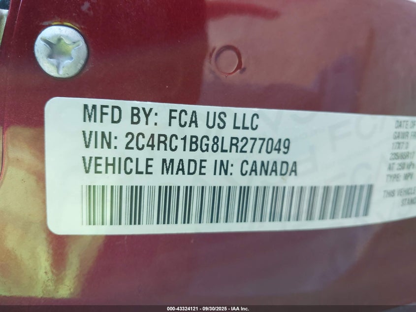 2020 Chrysler Pacifica Touring L VIN: 2C4RC1BG8LR277049 Lot: 43324121