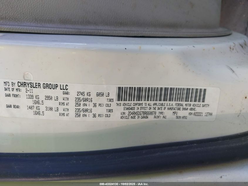 2011 Dodge Grand Caravan Crew VIN: 2D4RN5DG7BR660870 Lot: 43324130