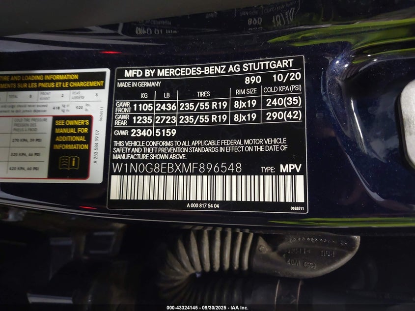 2021 MERCEDES-BENZ GLC 300 4MATIC SUV W1N0G8EBXMF896548