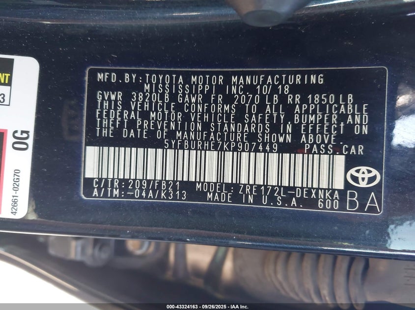 2019 TOYOTA COROLLA LE - 5YFBURHE7KP907449