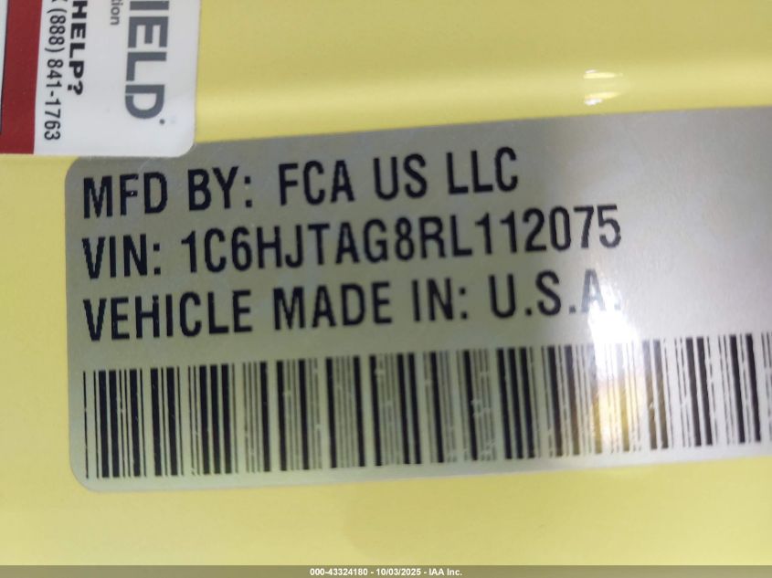 2024 Jeep Gladiator Willys VIN: 1C6HJTAG8RL112075 Lot: 43324180