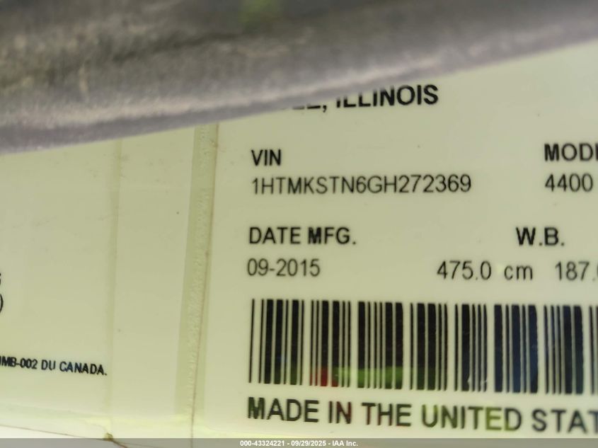 2016 International 4000 4400 VIN: 1HTMKSTN6GH272369 Lot: 43324221
