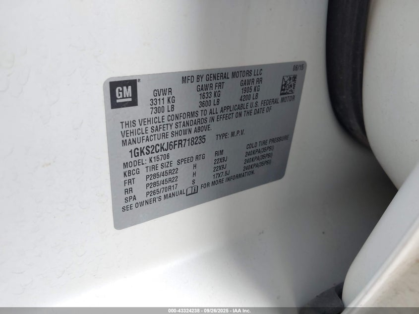 2015 GMC YUKON DENALI 1GKS2CKJ6FR718235