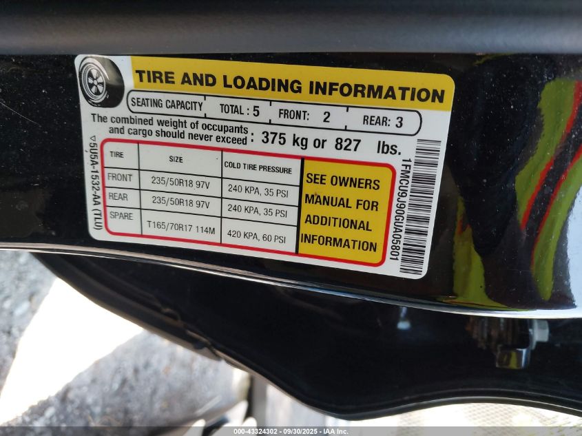 2016 Ford Escape Titanium VIN: 1FMCU9J90GUA05801 Lot: 43324302