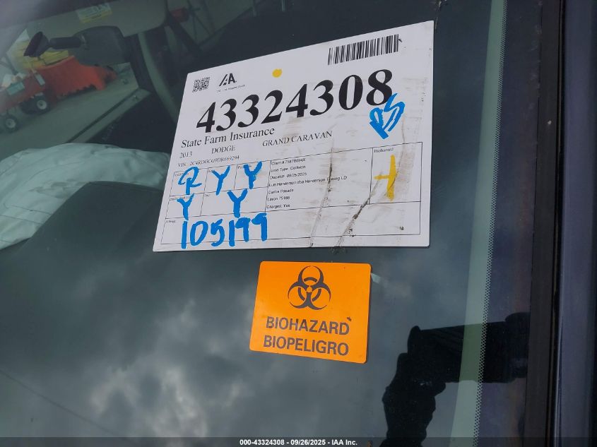 2013 Dodge Grand Caravan Sxt VIN: 2C4RDGCG9DR669294 Lot: 43324308