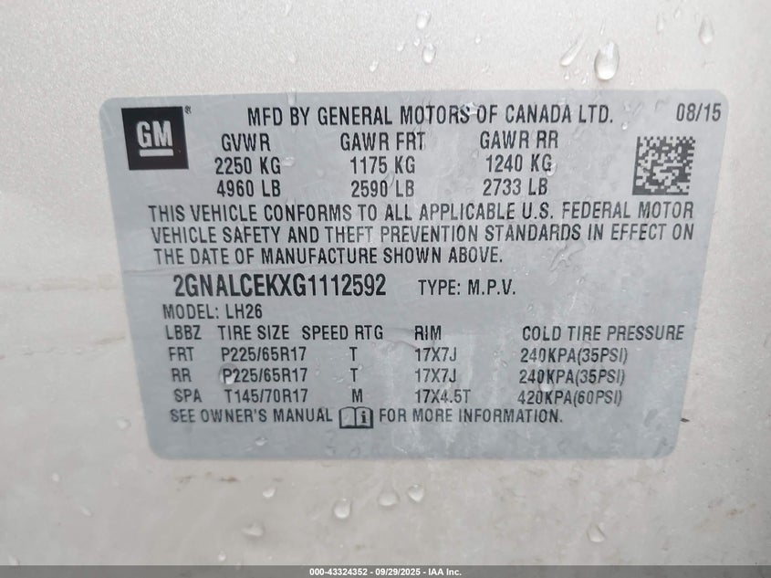 2016 CHEVROLET EQUINOX LT - 2GNALCEKXG1112592