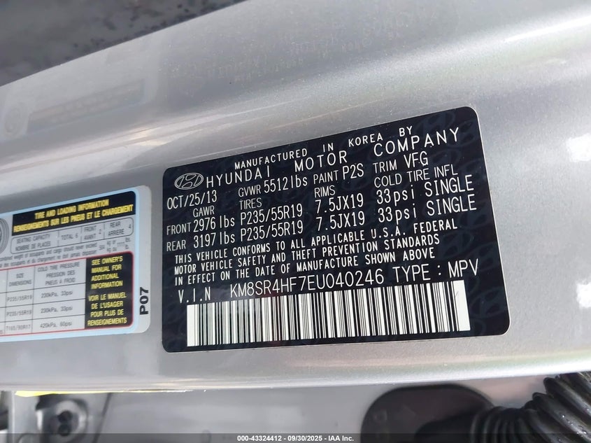 2014 HYUNDAI SANTA FE LIMITED - KM8SR4HF7EU040246