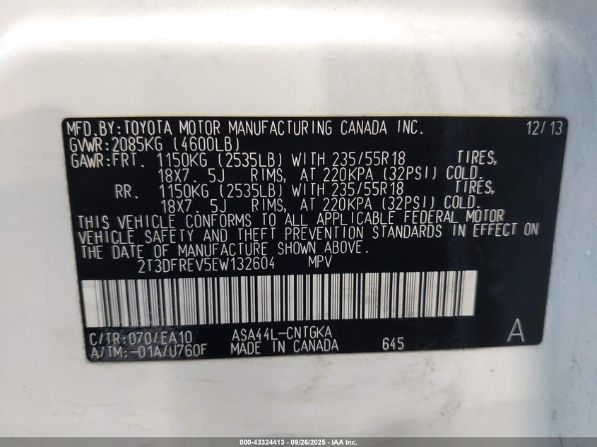 2014 TOYOTA RAV4 LIMITED - 2T3DFREV5EW132604