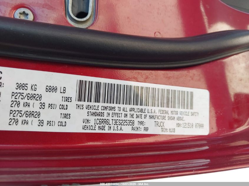 2014 Ram 1500 Big Horn VIN: 1C6RR6LT3ES225358 Lot: 43324454