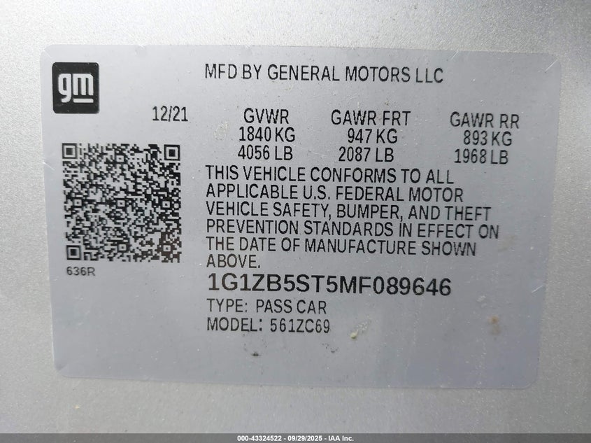 2021 CHEVROLET MALIBU FWD LS - 1G1ZB5ST5MF089646